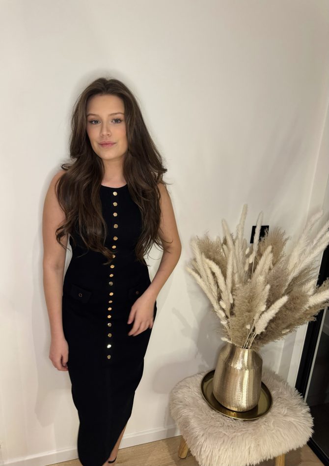 Black midi dress with golden buttons - Afbeelding 2