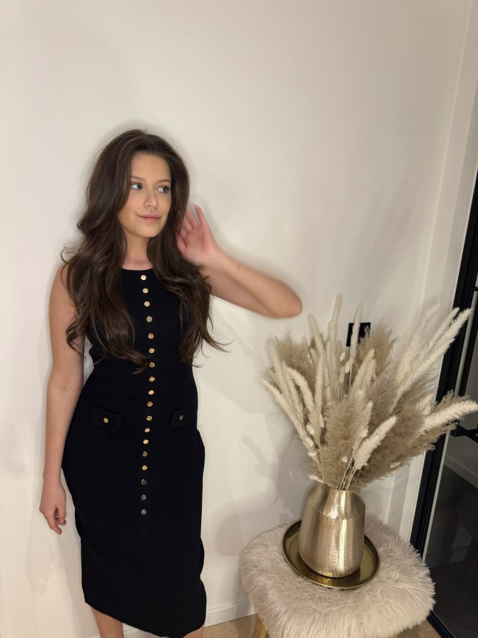 Black midi dress with golden buttons - Afbeelding 3